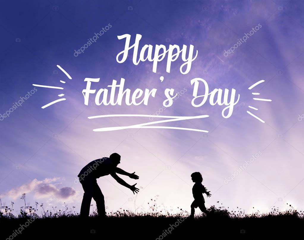Father with open arms and his son outdoors. Fathers day concept.