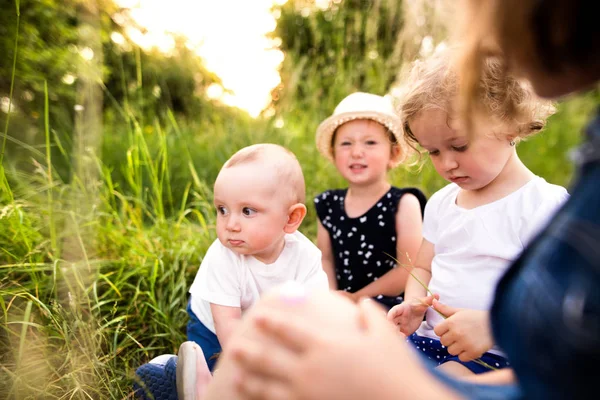 Cute little dzieci poza w w zielone lato natura. — Zdjęcie stockowe