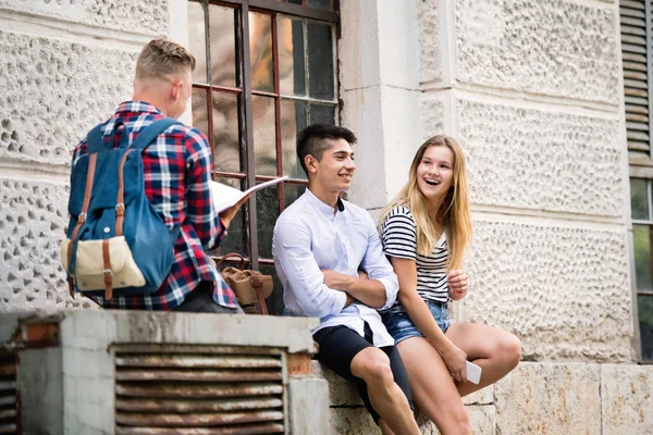 Grupp elever framför universitet studera, ha roligt. — Stockfoto