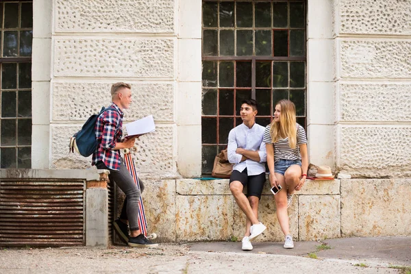 Group of students in front of university studying, having fun. — Stock Photo, Image