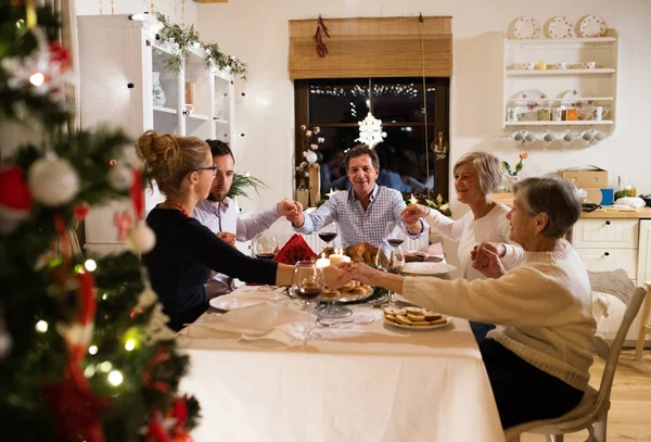 Szép nagy család ünnepli együtt a Christmat — Stock Fotó