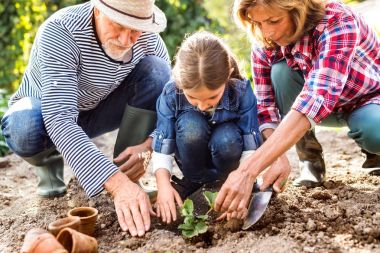 Arka Bahçe Bahçe grandaughter ile üst düzey Çift