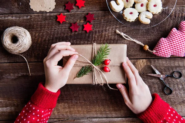 Christmas composition on a wooden background. — Stock Photo, Image