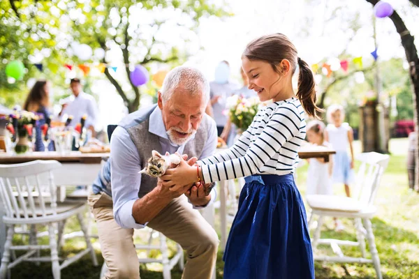 Fête de famille ou garden party dans la cour . — Photo