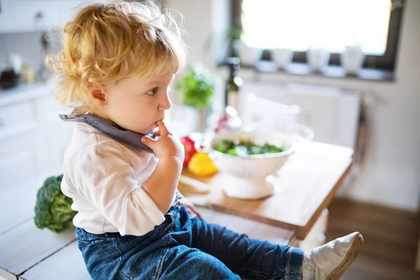Toddler boy in the kitchen. — Stock Photo, Image