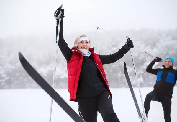 Couple aîné ski de fond . — Photo