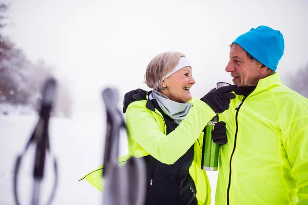 Senior couple cross-country skiing. — Stock Photo, Image