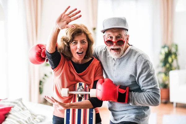 Senior couple having fun at home. — Stock Photo, Image