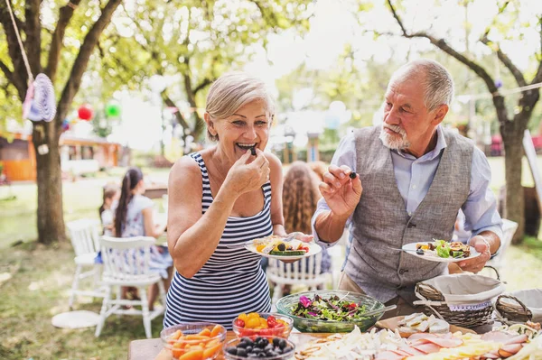 Familienfeier oder Gartenparty draußen im Hinterhof. — Stockfoto