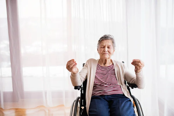 Seniorin im Rollstuhl zu Hause. — Stockfoto