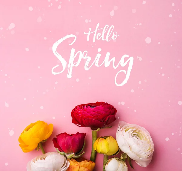 Easter and spring flat lay on a pink background. — Stock Photo, Image