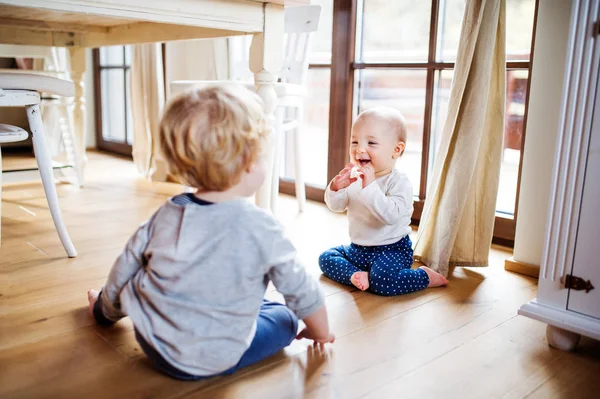 Zwei Kleinkinder spielen zu Hause. — Stockfoto
