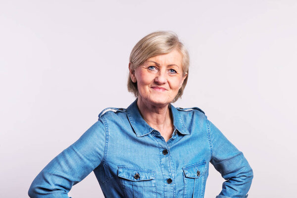 Portrait of a senior woman in studio.