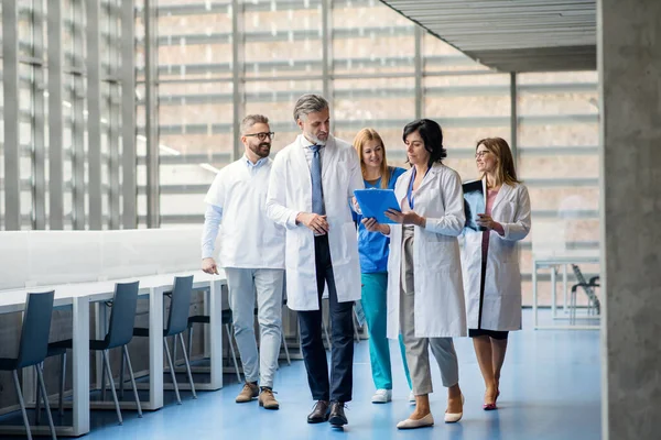 Gruppe von Ärzten läuft auf medizinischer Konferenz im Korridor. — Stockfoto