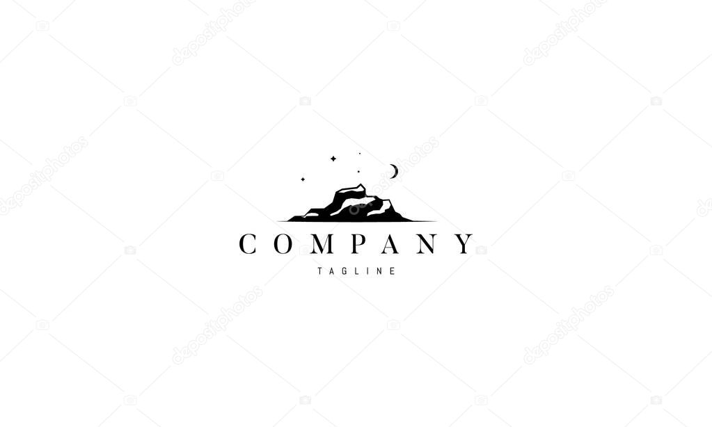 Vector golden logo design on which an abstract image of a mountain landscape.