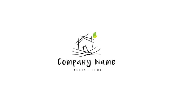 Vector logo on which an abstract image of a house made of tree twigs. — Stock Vector