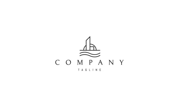 Logo vettoriale su cui un'immagine astratta di un hotel sul mare . — Vettoriale Stock