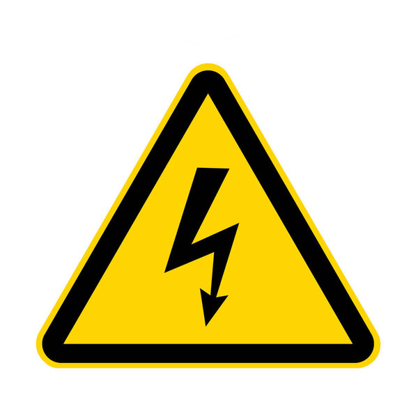 High voltage yellow danger sign isolated on white with clipping 
