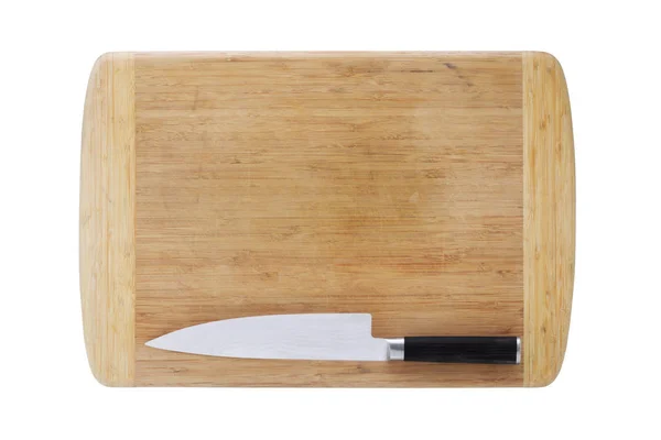 Tabla de cortar madera y cuchillo de chefs japoneses aislados en blanco w —  Fotos de Stock