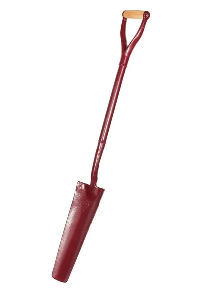 Red Steel Draining Myd shovel inclined on white background with — Stock Photo, Image