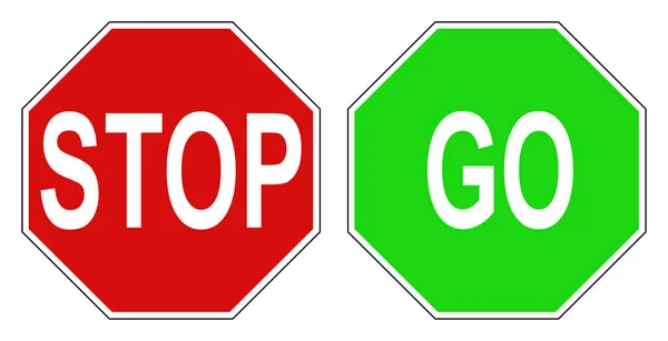 Green Go e Red Stop sinal isolado no branco com caminho de recorte — Fotografia de Stock