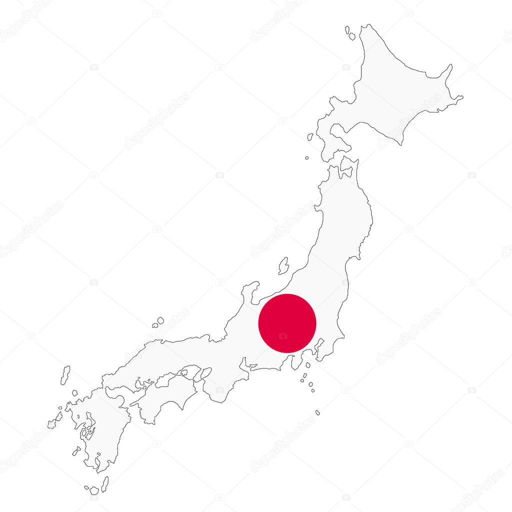 Japan map on white background with clipping path