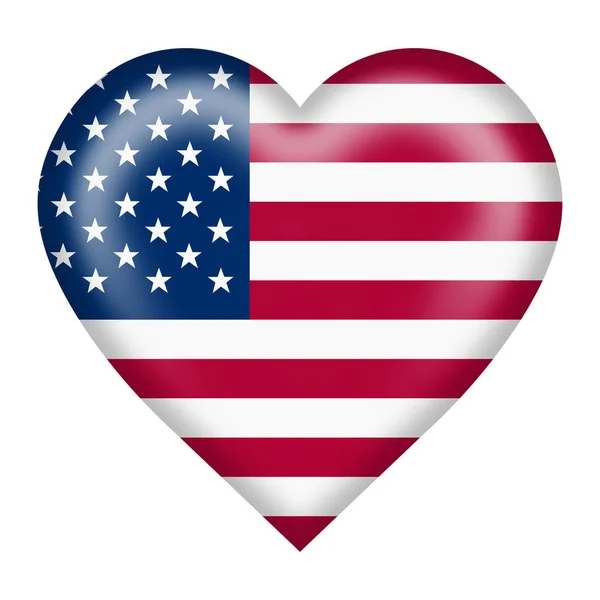 Birleşik Devletler bayrak kalp düğmesi kırpma ile beyaza izole — Stok fotoğraf