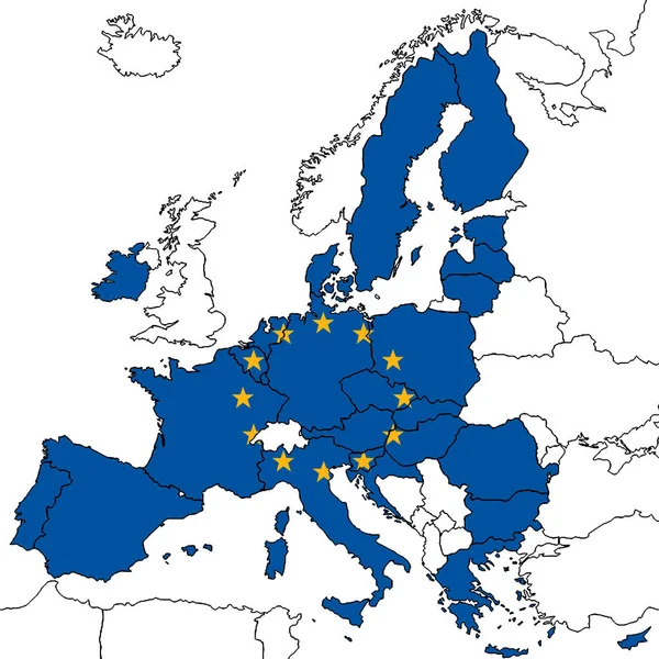 Χάρτης της Ευρωπαϊκής Ένωσης χωρίς το Ηνωμένο Βασίλειο σε λευκό φόντο — Φωτογραφία Αρχείου