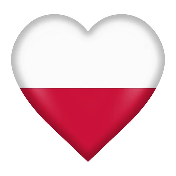 Polen flagga hjärta knappen isolerad på vit med klippning väg — Stockfoto