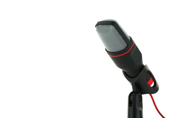Μαύρο και κόκκινο μικρόφωνο απομονώνονται σε λευκό — Φωτογραφία Αρχείου