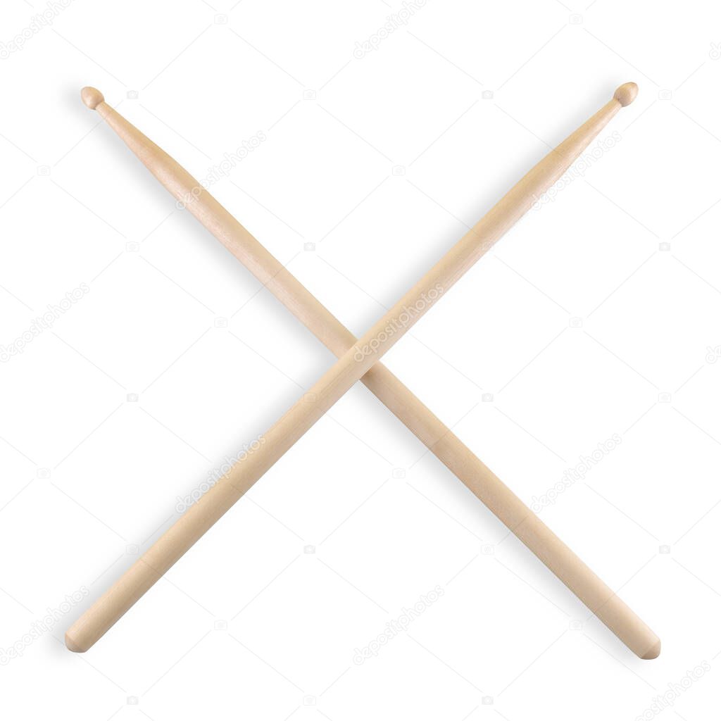 set of crossed drum sticks isolated on white