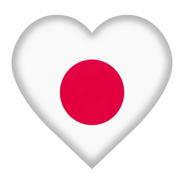 Japonya bayrak kalp düğmesi kırpma yolu ile beyaz izole — Stok fotoğraf