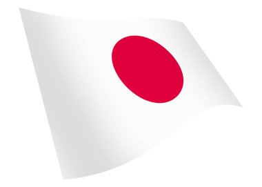 Japonya bayrağı dalgalanırken beyaz üzerinde kırpma yolu ile izole edilmiş bayrak