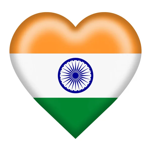 Botón de corazón de bandera de India aislado en blanco con ruta de recorte — Foto de Stock