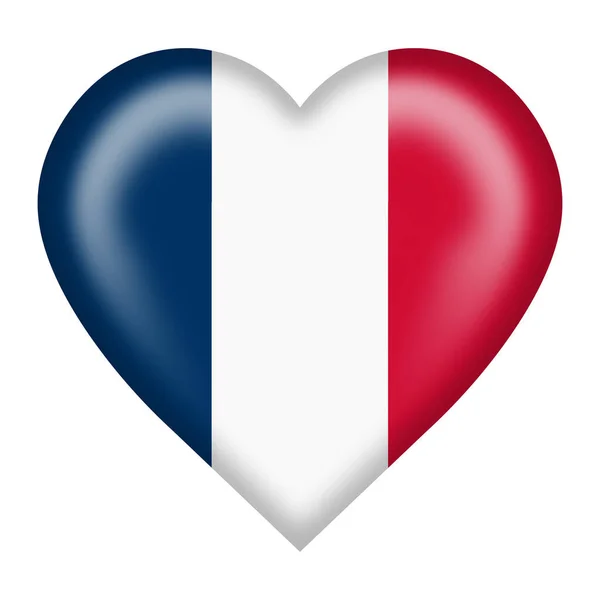 Fransa bayrak kalp düğmesi kırpma yolu ile beyaz üzerine izole — Stok fotoğraf