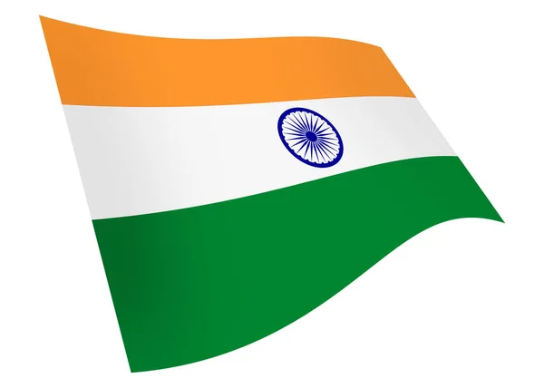 인도, 흰색에 고립된 깃발을 흔들며 터벅터벅 걷다 — 스톡 사진