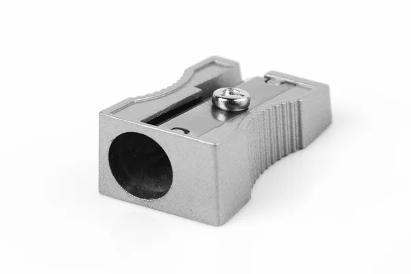 Pencil sharpener on white with shadow and selective focus — Stock Photo, Image