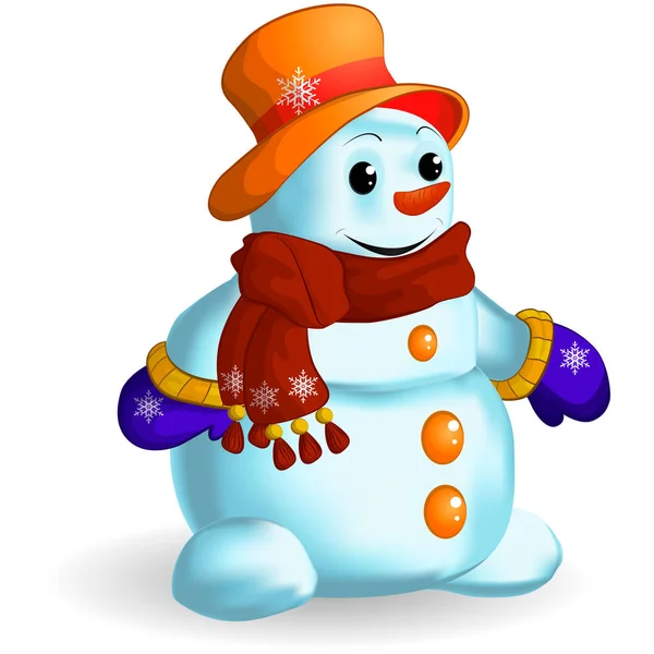 Snowman in orange hat — Stock Vector