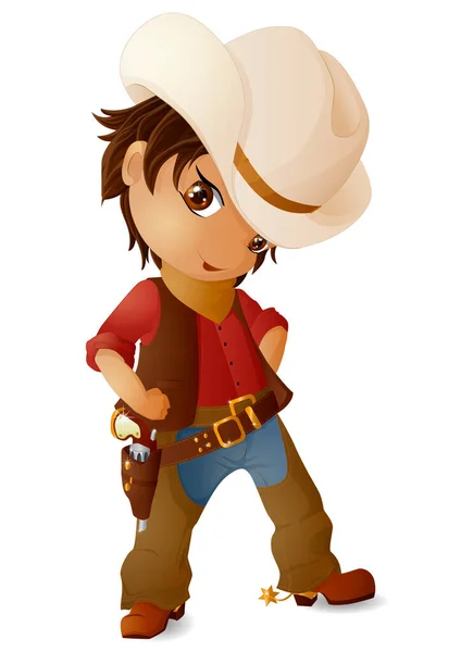 Chibi Boy Cowboy Costume Gun His Belt Vector Illustration — Stock Vector