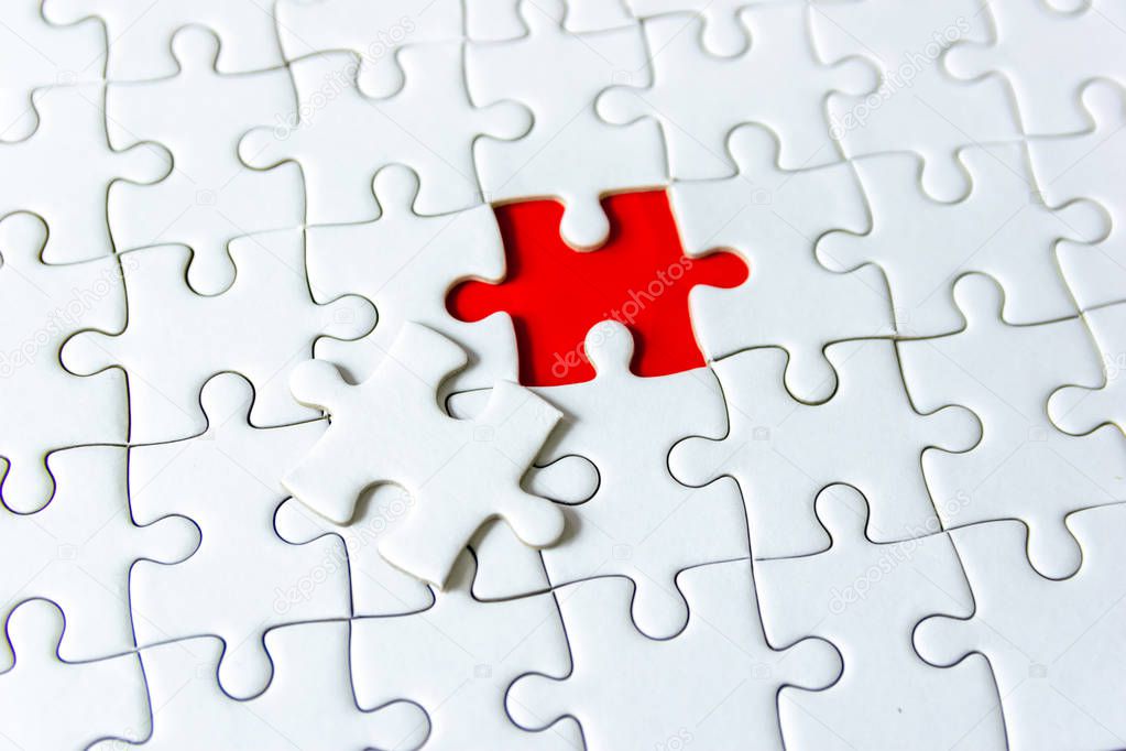 Fill the missing parts fragment of white jigsaw concept puzzle for succeed