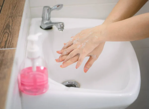 Umyć Ręce Utrzymuj Czystą Ochronę Przed Wirusami Bakteriami — Zdjęcie stockowe