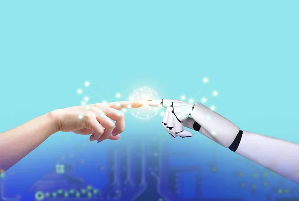 Artificial intelligence robot technology Human hands and robot hands
