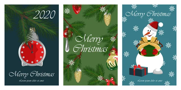 Conjunto de tarjetas de felicitación de Navidad. — Vector de stock