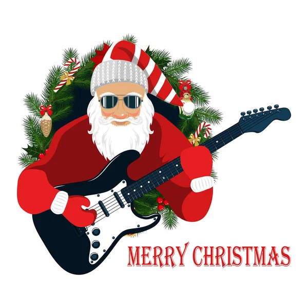 Vector image of santa claus with a guitar. — Stock Vector
