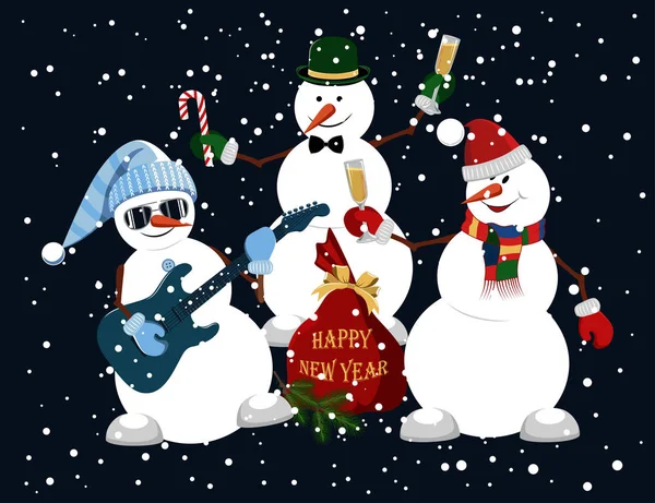 Image Vectorielle Bonhommes Neige Drôles Bonhomme Neige Joue Guitare Bonhomme — Image vectorielle