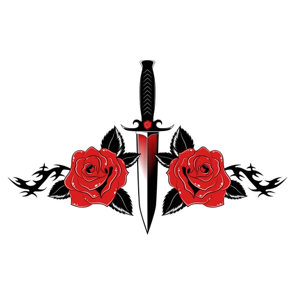 Vektorbild Eines Dolchs Mit Roten Rosen Bild Auf Weißem Hintergrund — Stockvektor