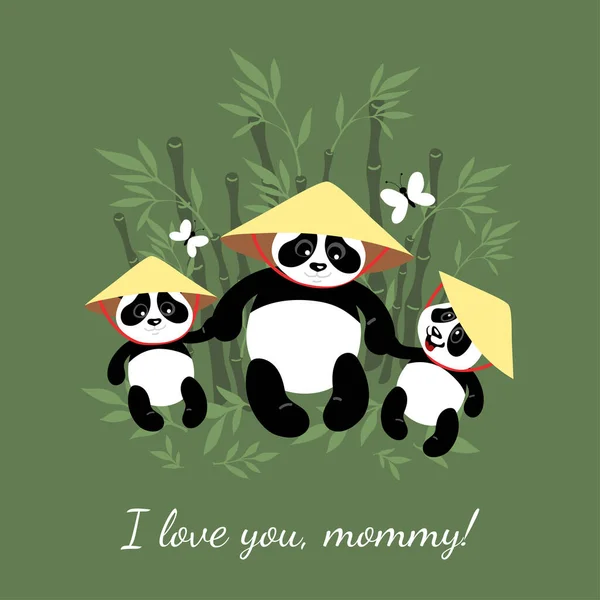 Mom Panda Goes Walk Her Children Illustration Children Cute Pandas — Stock Vector