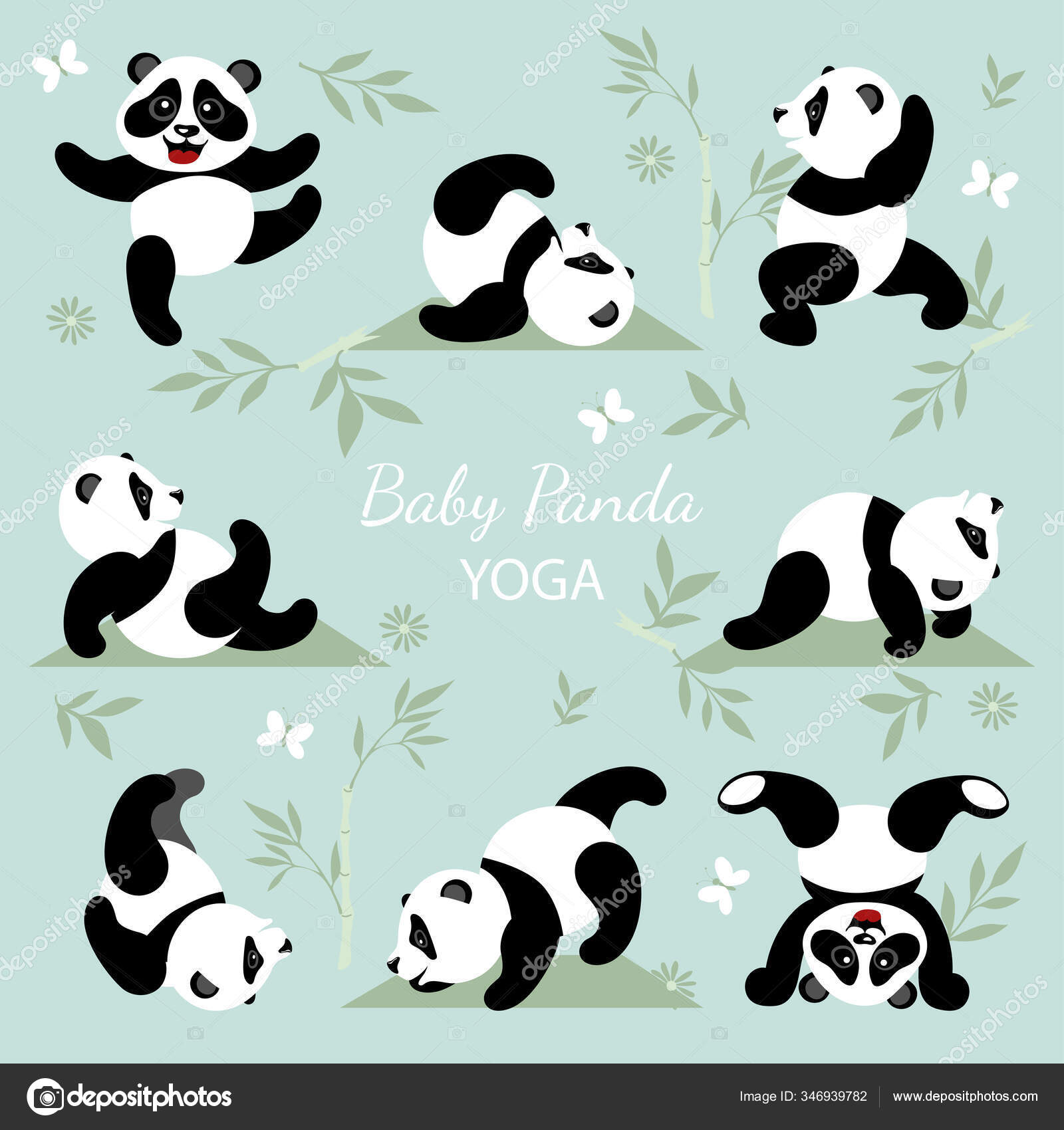 Little Cute Pandas Yoga Illustrations Children Stock Vector by