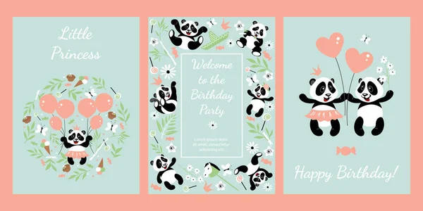 Kártyák Aranyos Kis Pandákkal Kártyák Gyerekeknek Kártyák Szórólapok Transzparensek Tervezési — Stock Vector