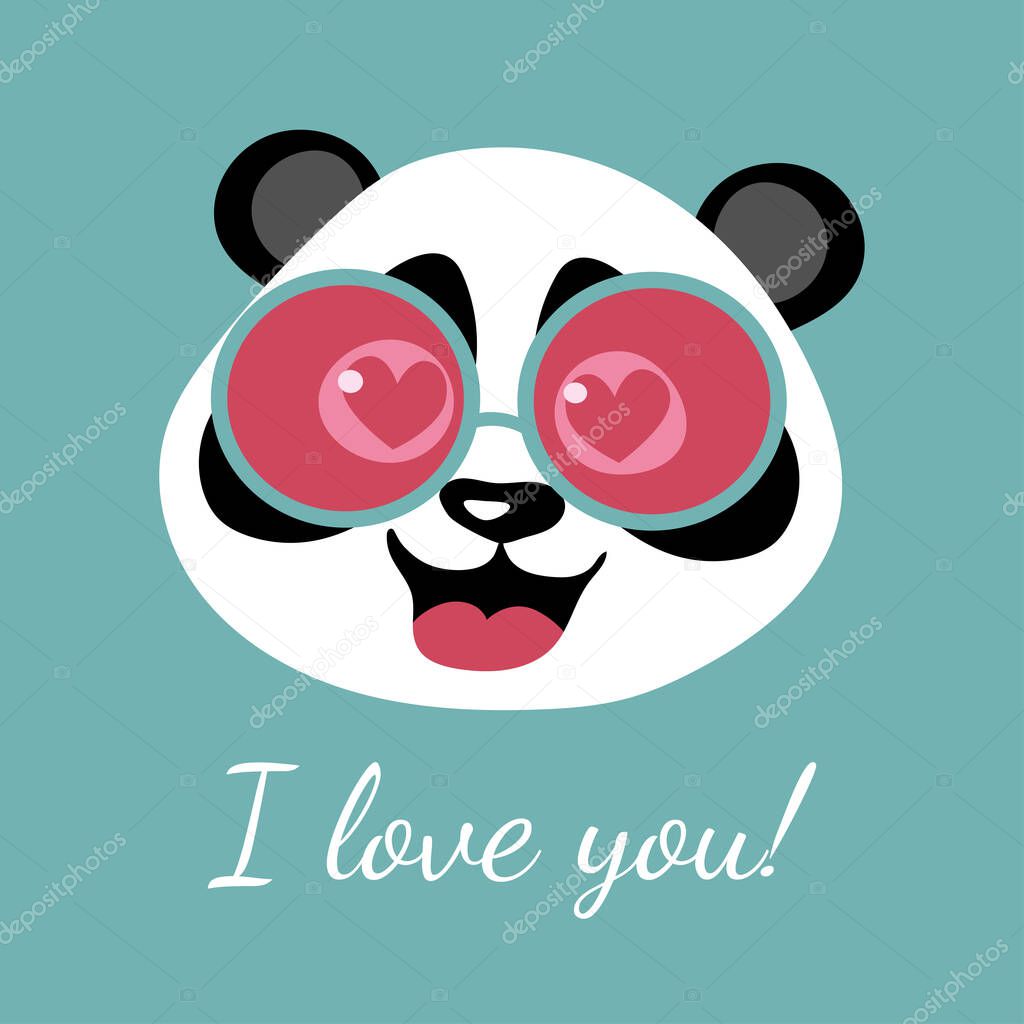 Little panda in love with big round glasses. illustration for children.